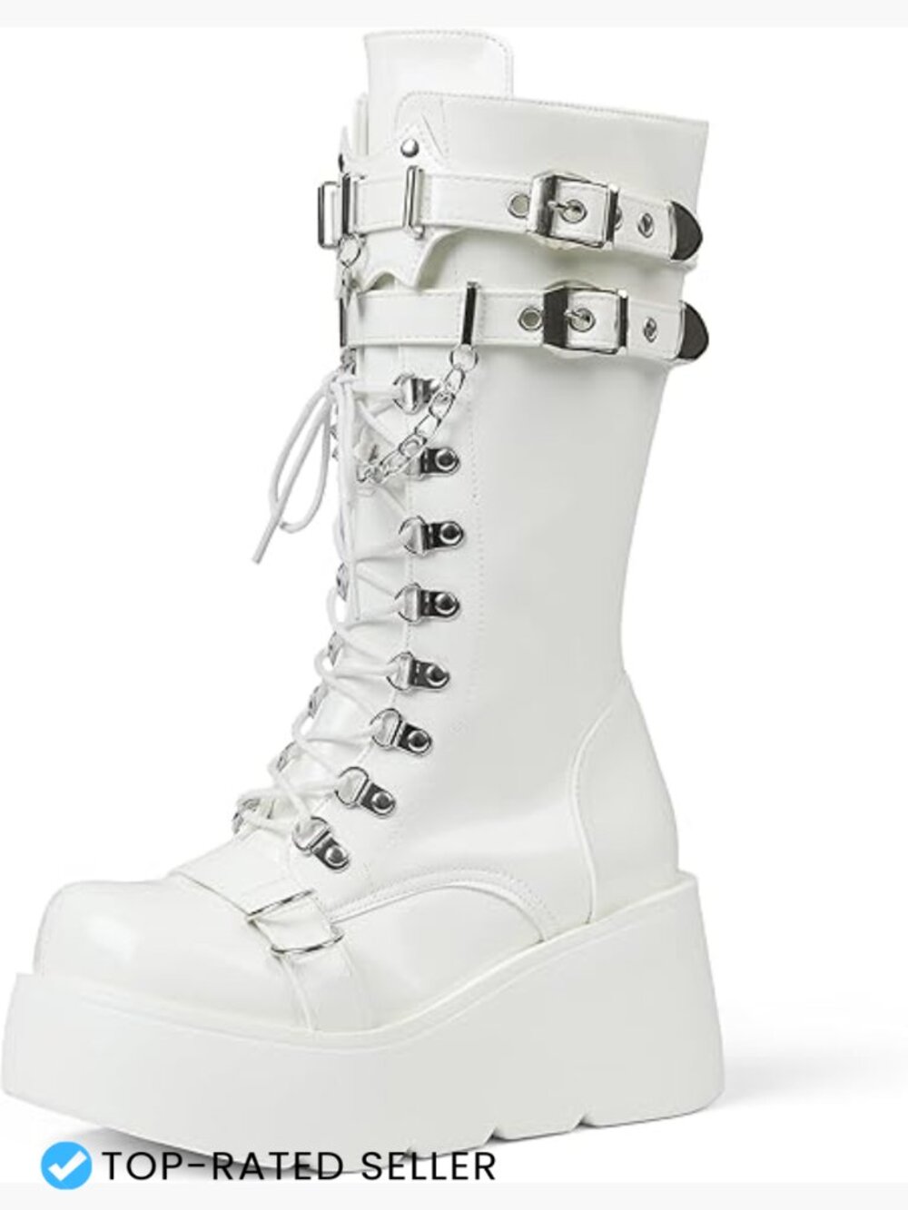 Chunky Heel Platform Boots Lace Up Mid Calf Combat Motorcycle Punk Shoes